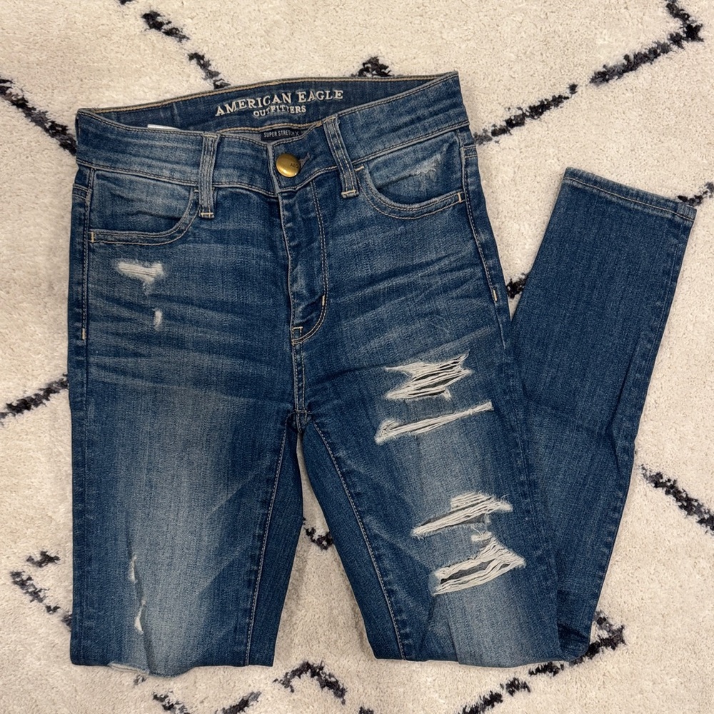 American Eagle Blue Distressed Skinny Jeans